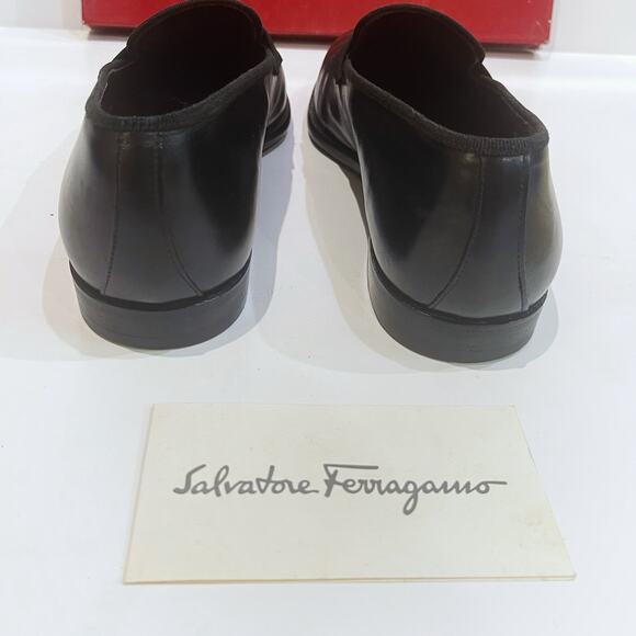 Salvatore Ferragamo 8.5 D Rio Almond Toe Flat Calf Leather Loafers Black Italy - Picture 5 of 12